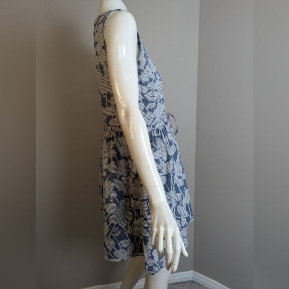Gap Blue Floral Sleeveless Dress – Size 4 – Cotton Button Front with Waist Tie - Picture 7 of 11